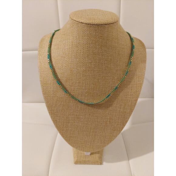 Vintage Stella & Dot Blue and Gold Beaded 20" Cord Necklace - Picture 1 of 2